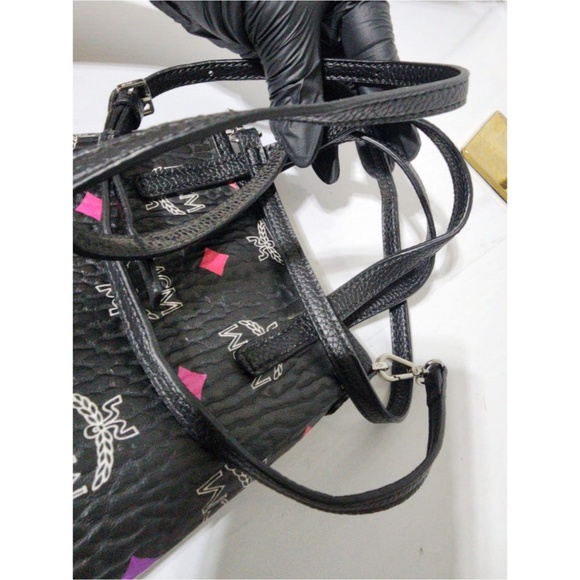 Authentic MCM Leather Color Splash Logo Mini Crossbody Bag Black - Picture 12 of 15